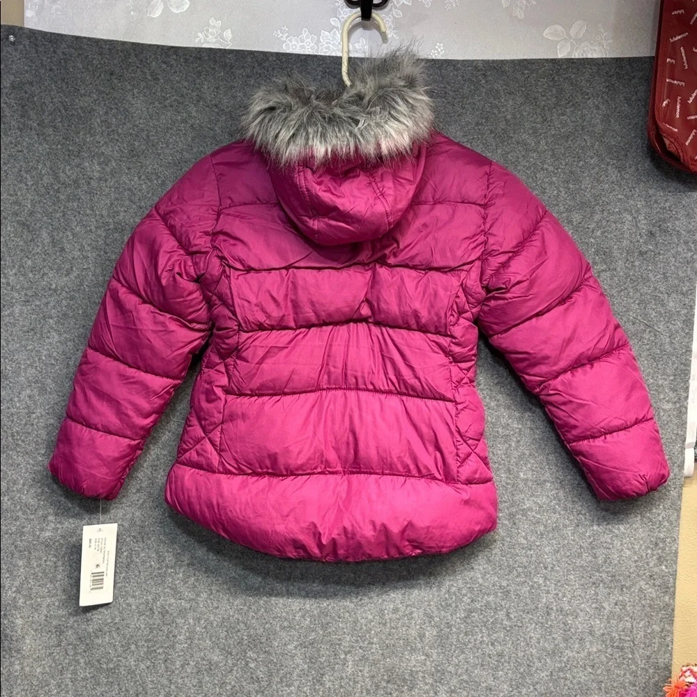 Rothschild Raspberry faux fur lined quilt puffer hooded jacket coat 7/8